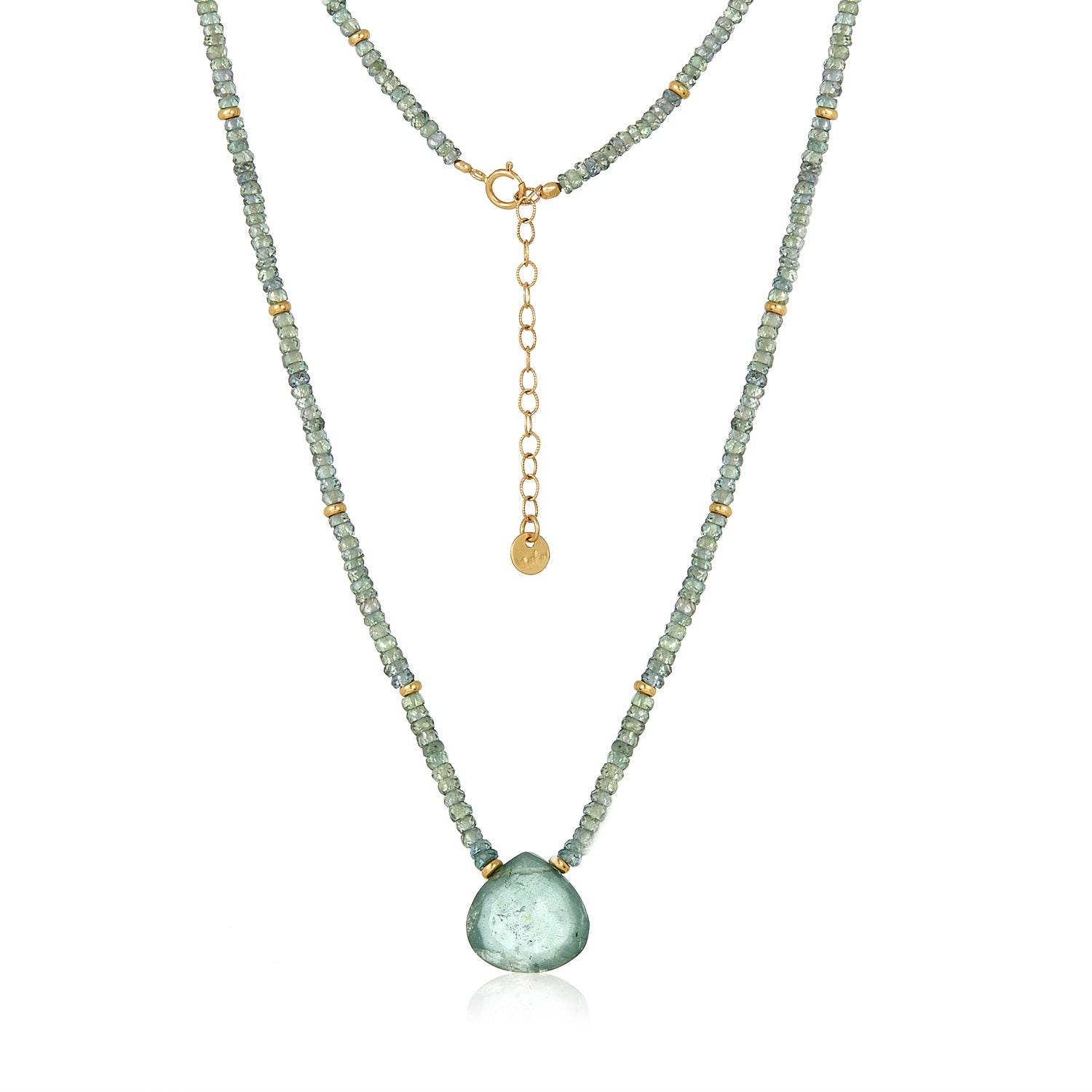 Burmese in Moss Aqua With Green Sapphire Necklace