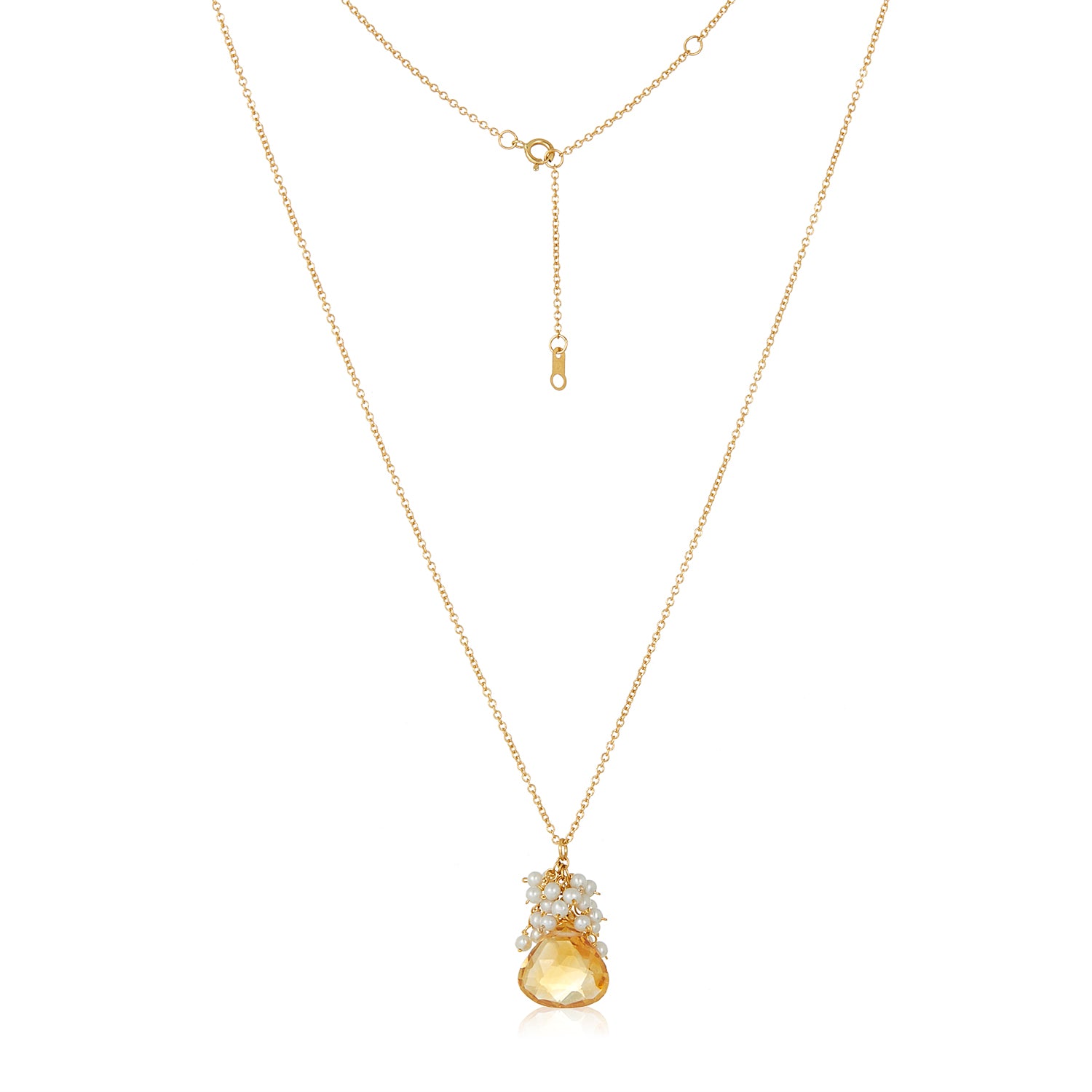 Citrine Pearl Cluster Necklace in 14k