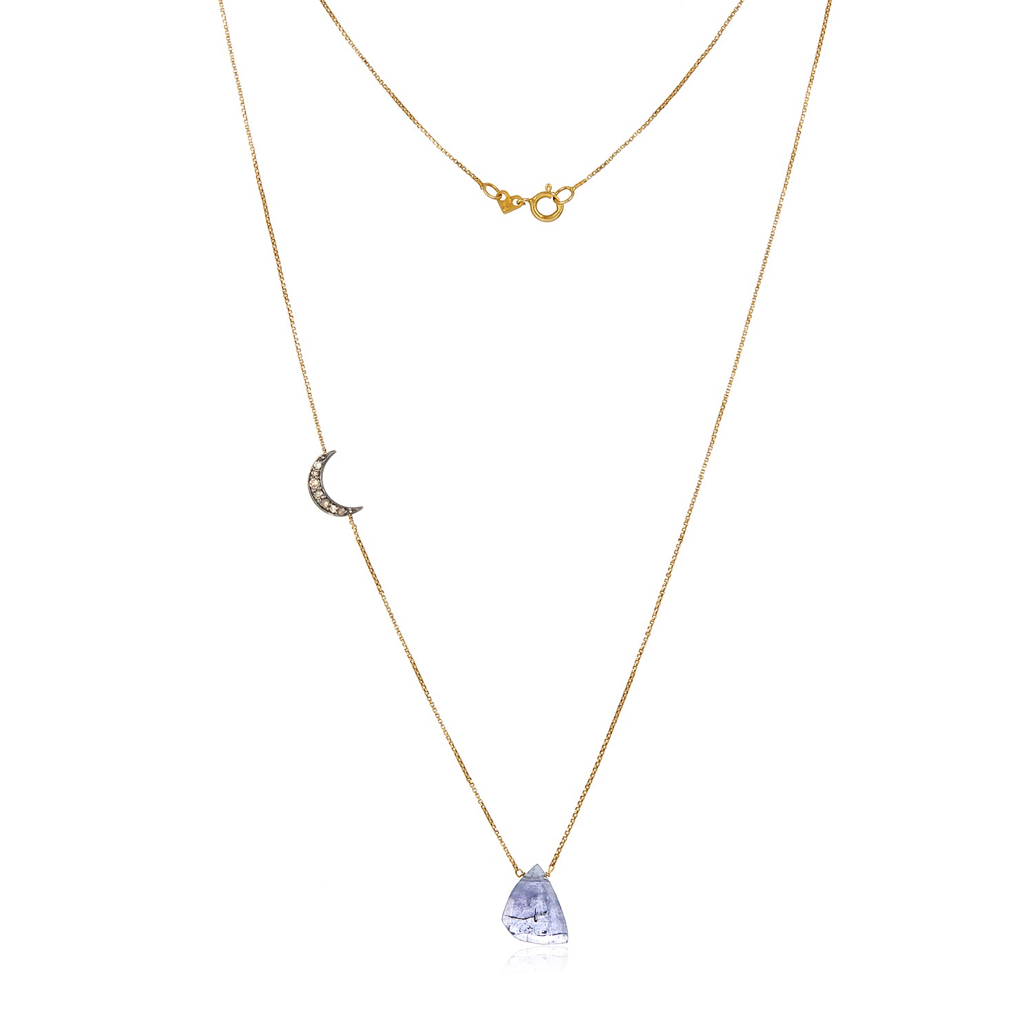 Pave Crescent Gem Charm Necklace