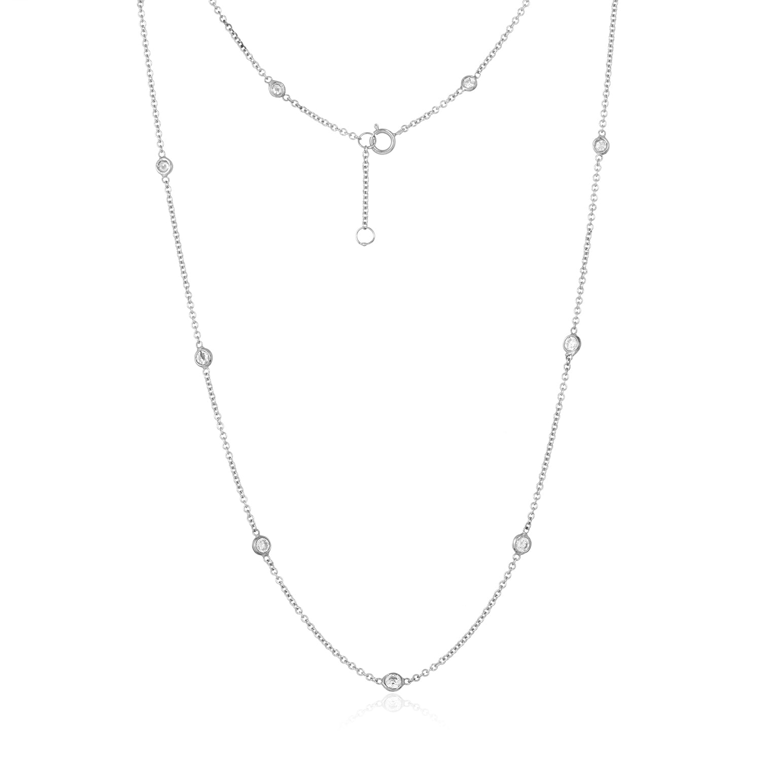 Natural Diamond Bezel Section Necklace  in 14k White Gold
