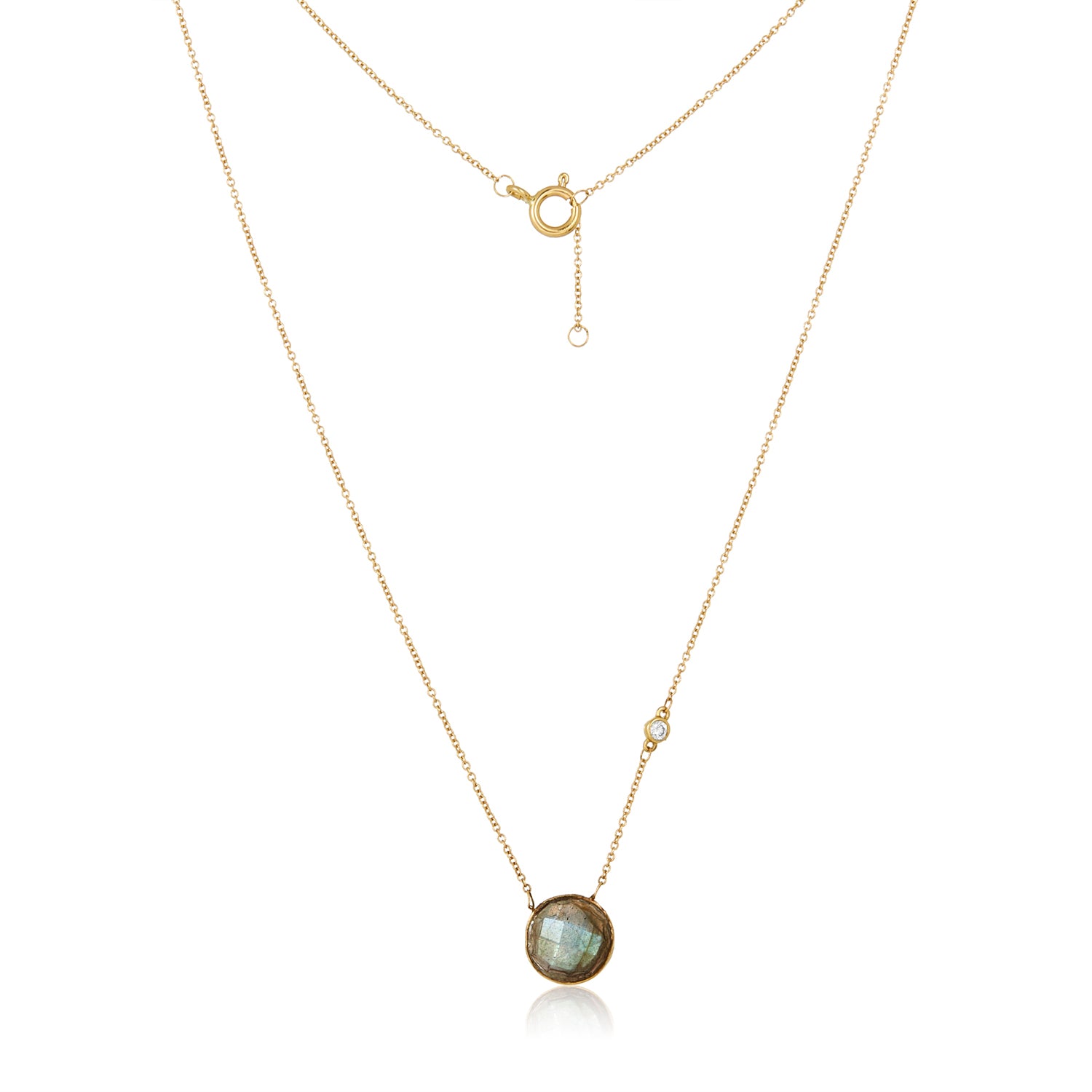 Labradorite Diamond By The Side Necklace in 14k