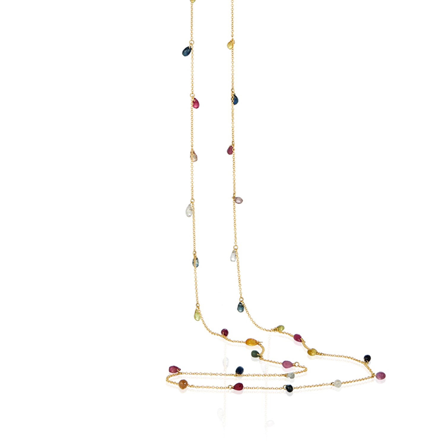 Rainbow Sapphire Teardrop Necklace in 14k