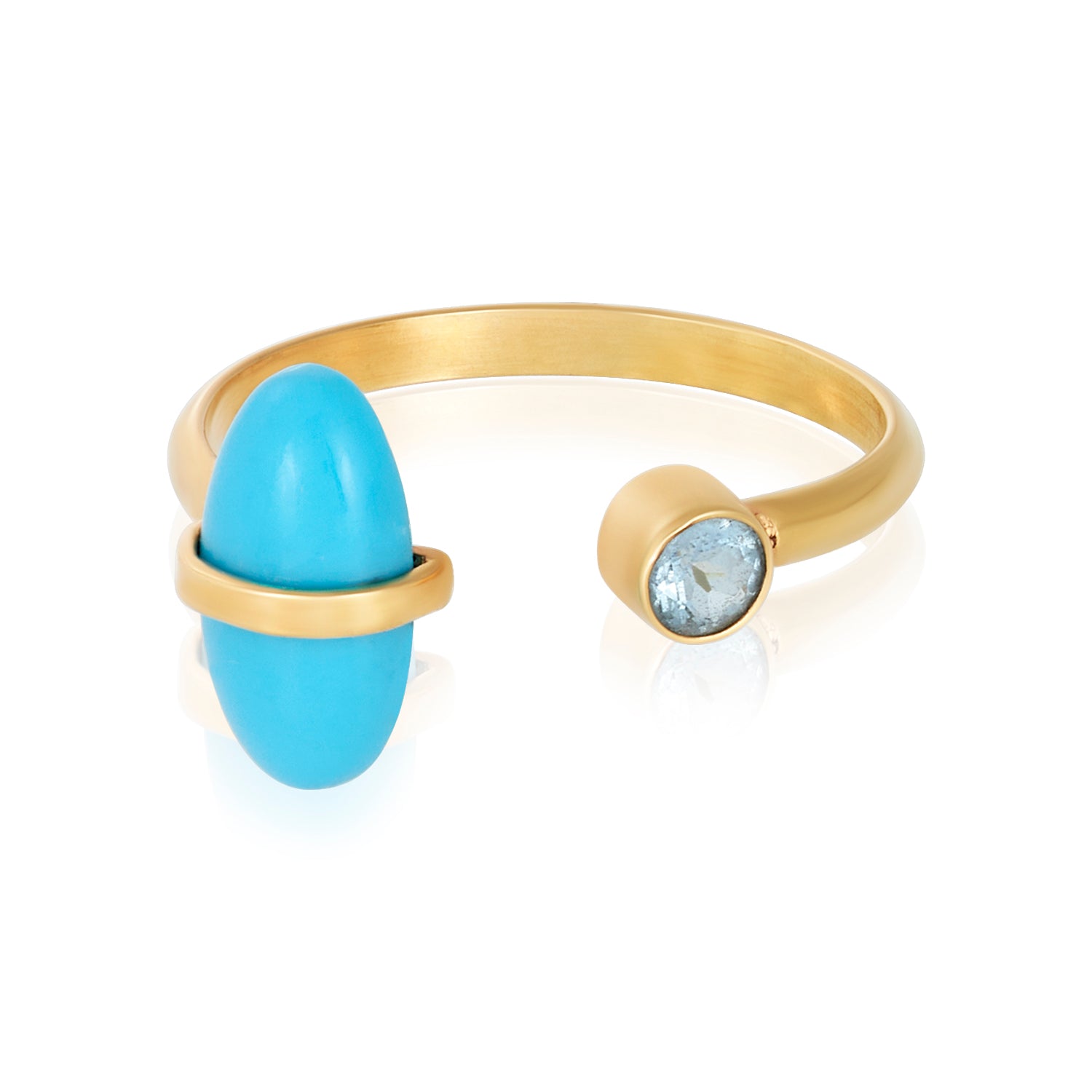 Turquoise And Aquamarine Open End Ring in 14k
