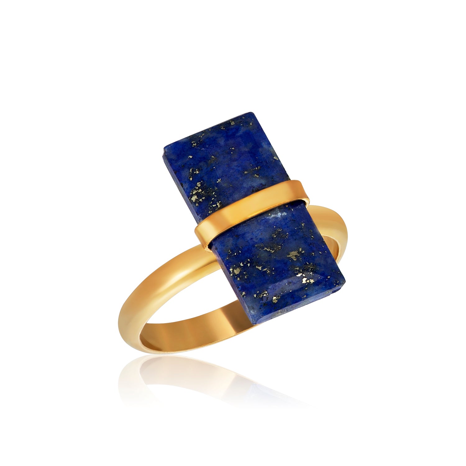 Rectangle Lapis Gold Wired Ring