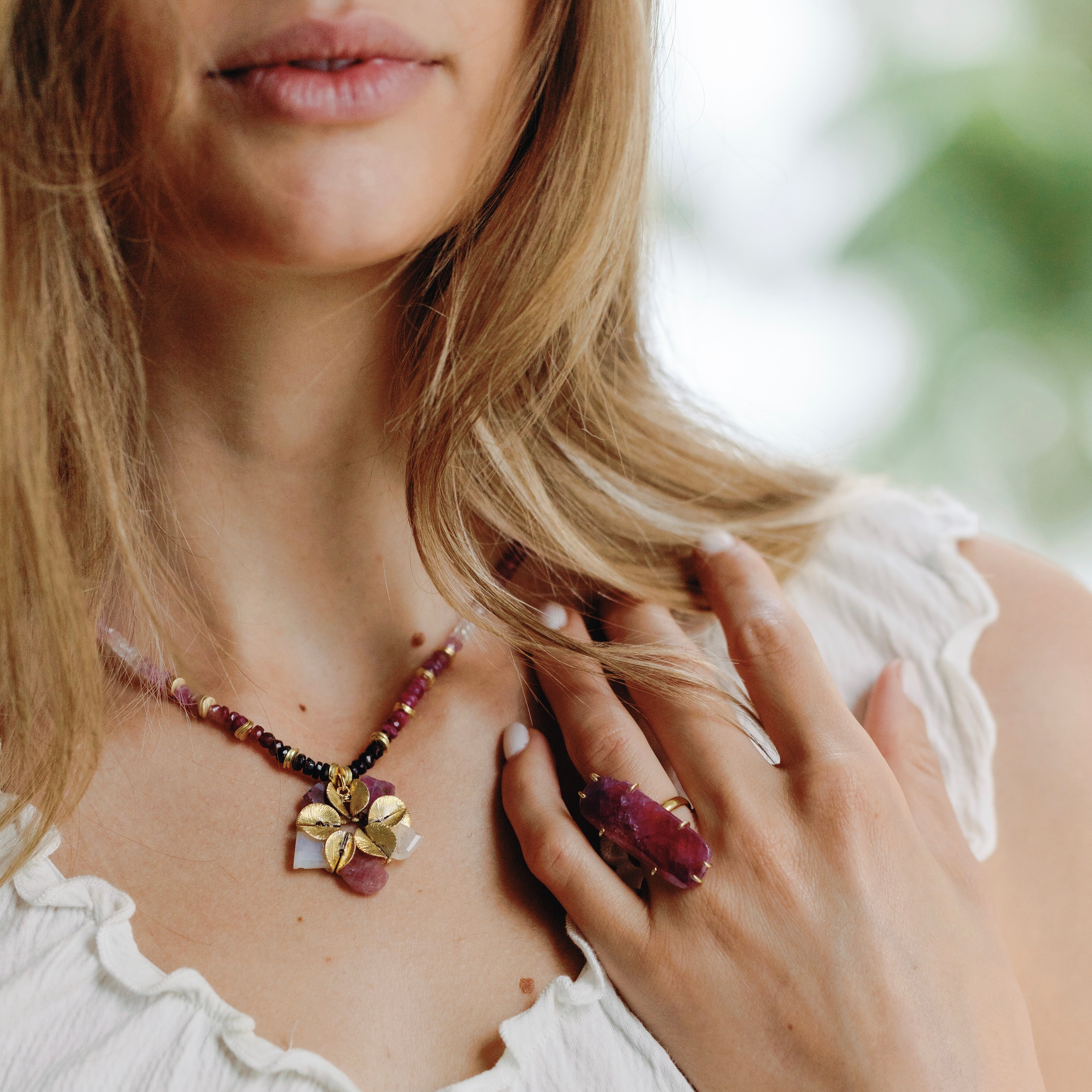Pinkalicious Ruby Beaded Floral PendantNecklace