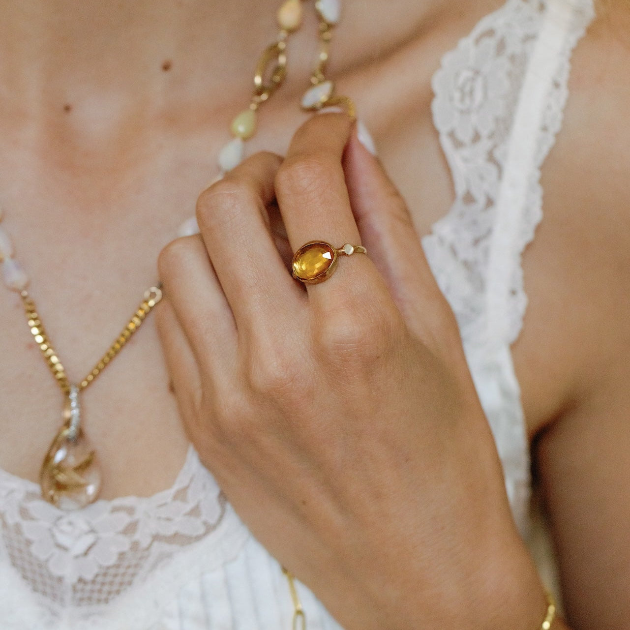 Cissy Oval Deep Bezel Gem By The Side Ring