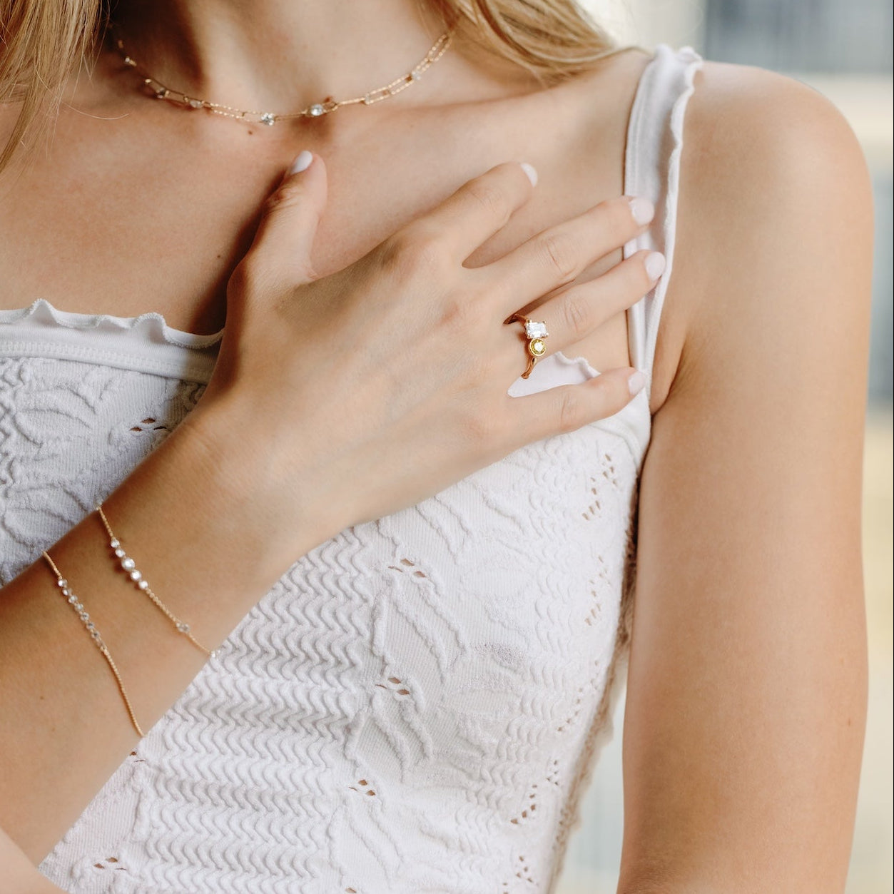 Yellow And White Lab Diamond Ring In 14k