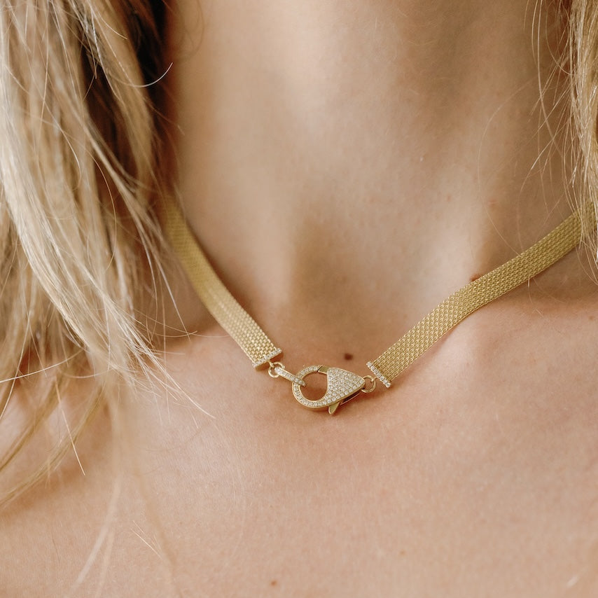 Diamond Cuff Flat Tape Necklace In 14k