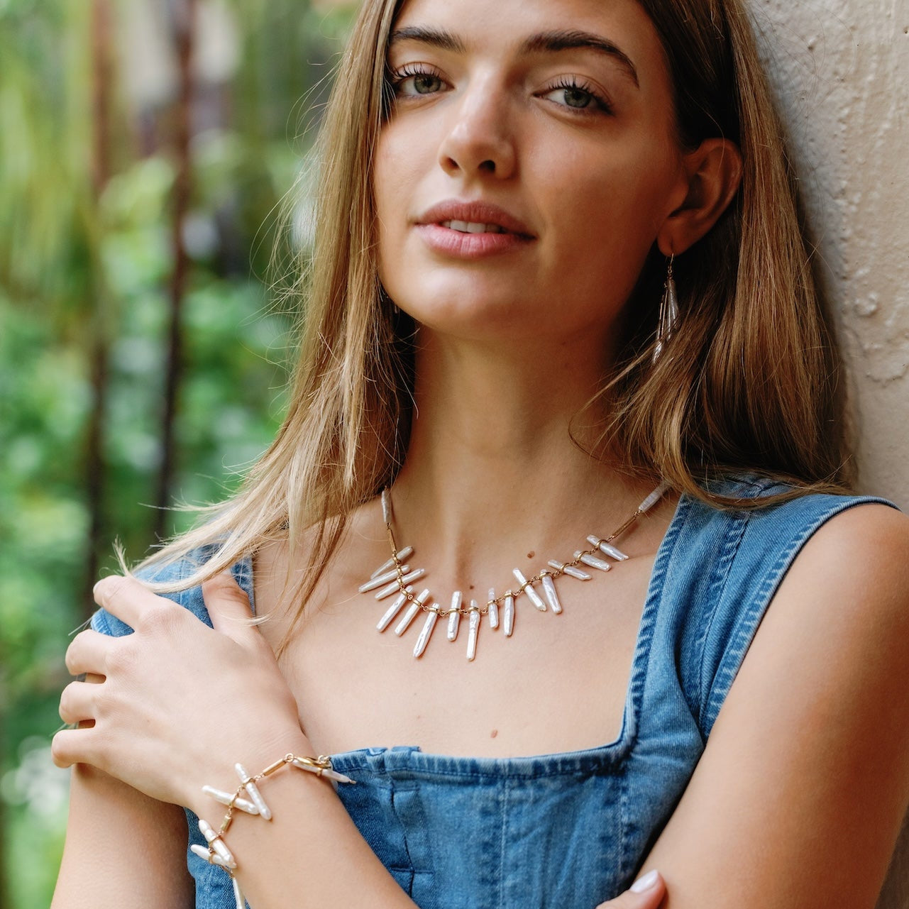 Biwa Stick Pearl Icicle Toggle Necklace