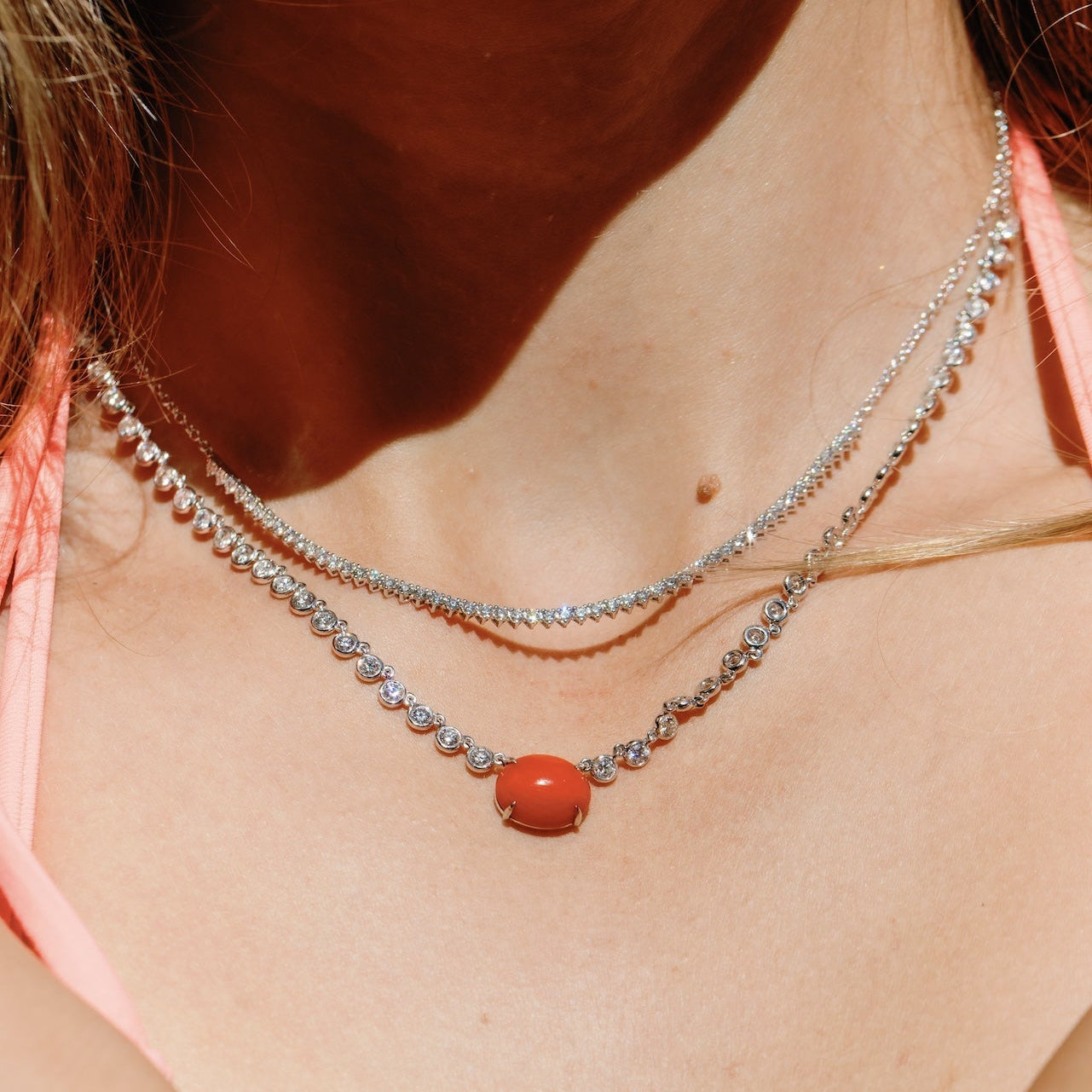Half Diamond Tennis Necklace 14K
