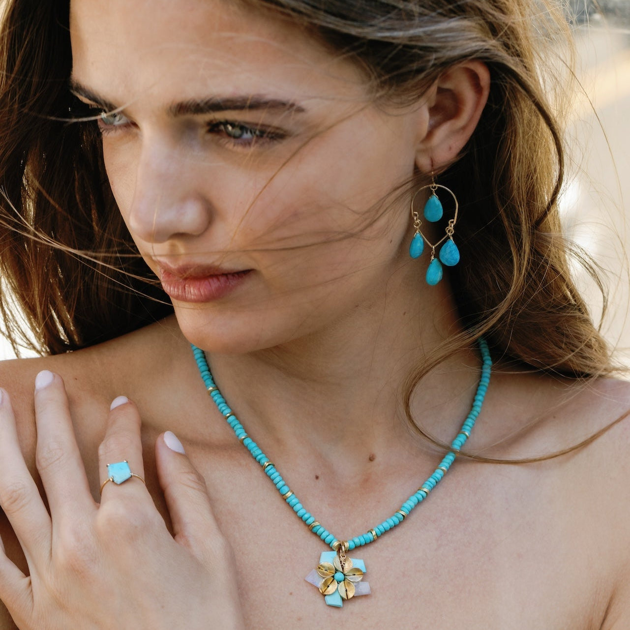 Gem Chandelier Earrings - Turquoise