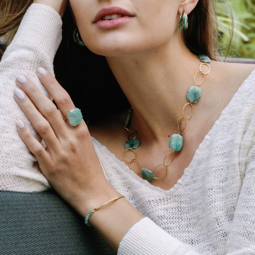 Green Sapphire Diamond Bar Stretchy Bracelet