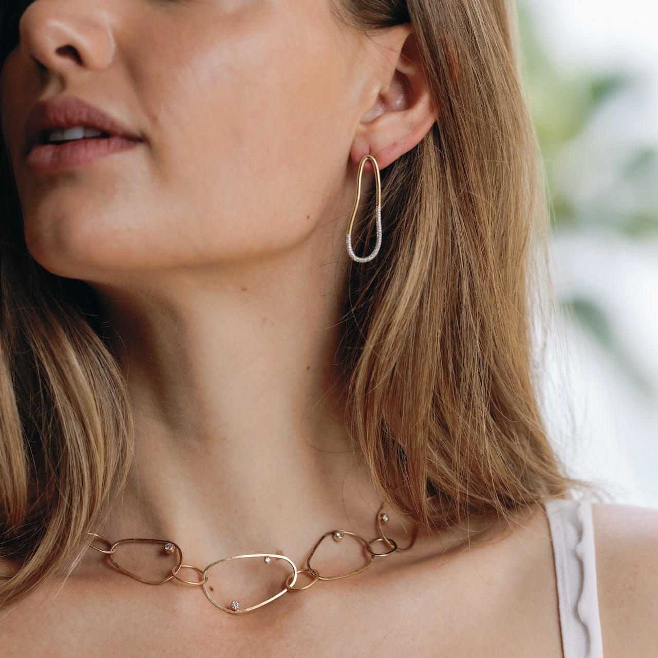 Lab Diamond Oval Link Toggle Necklace
