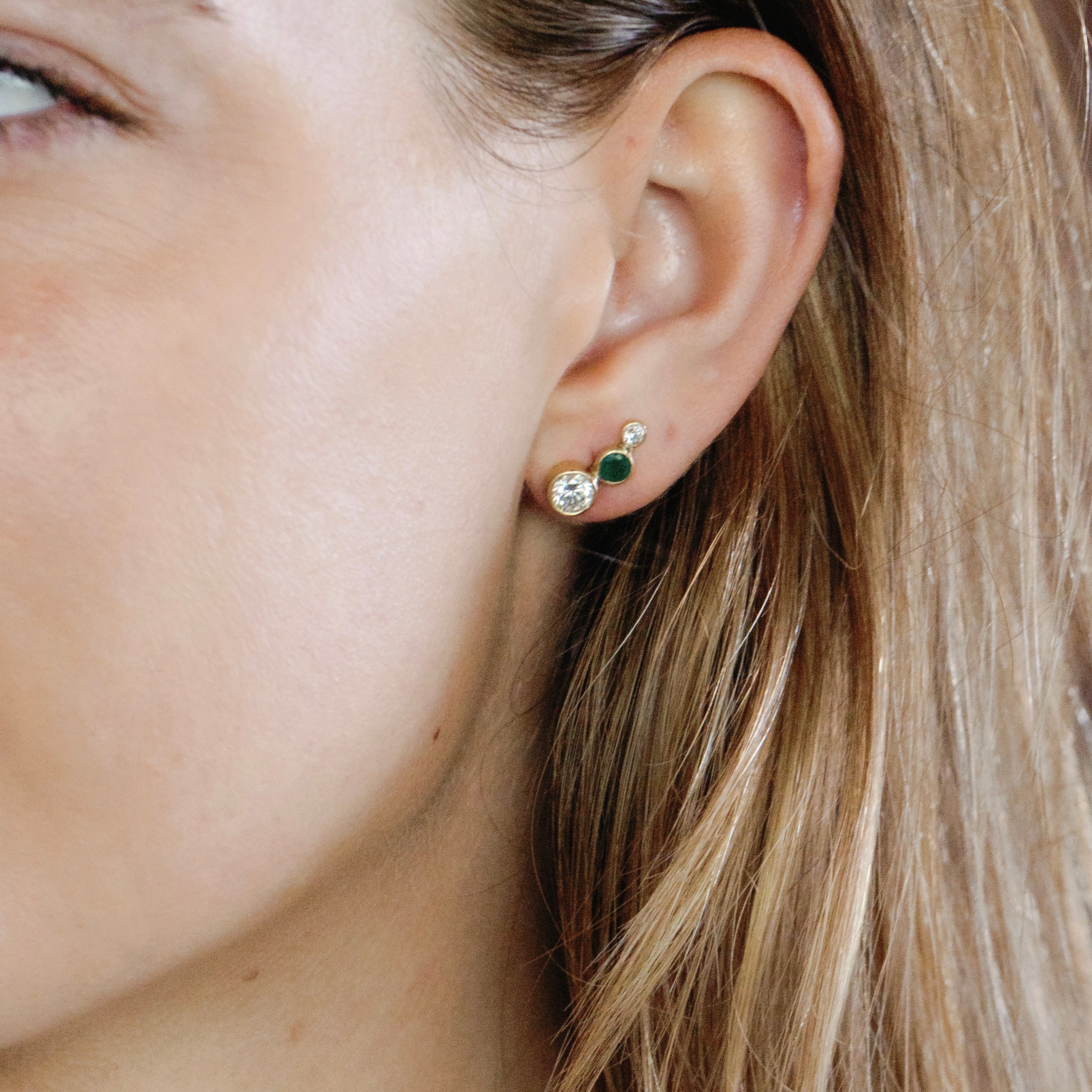 Trio Lab Diamond and Emerald Climber Studs 14K