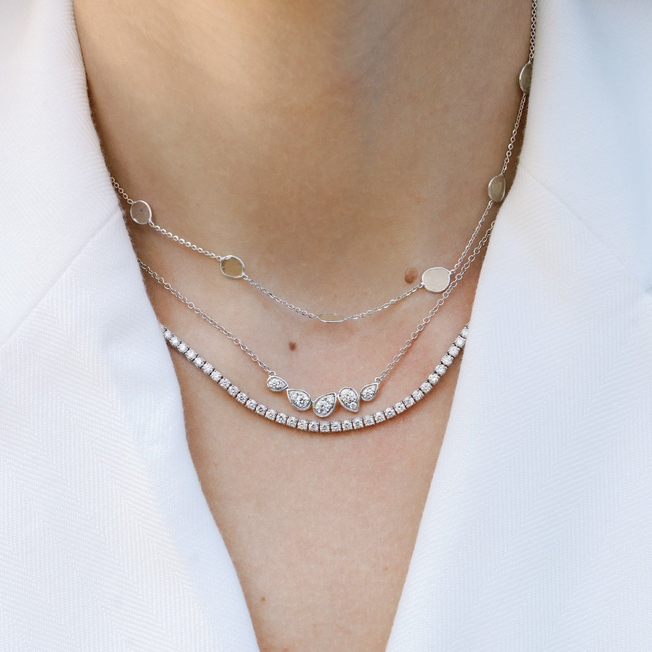 Slice Natural Diamond Station Necklace in 14k