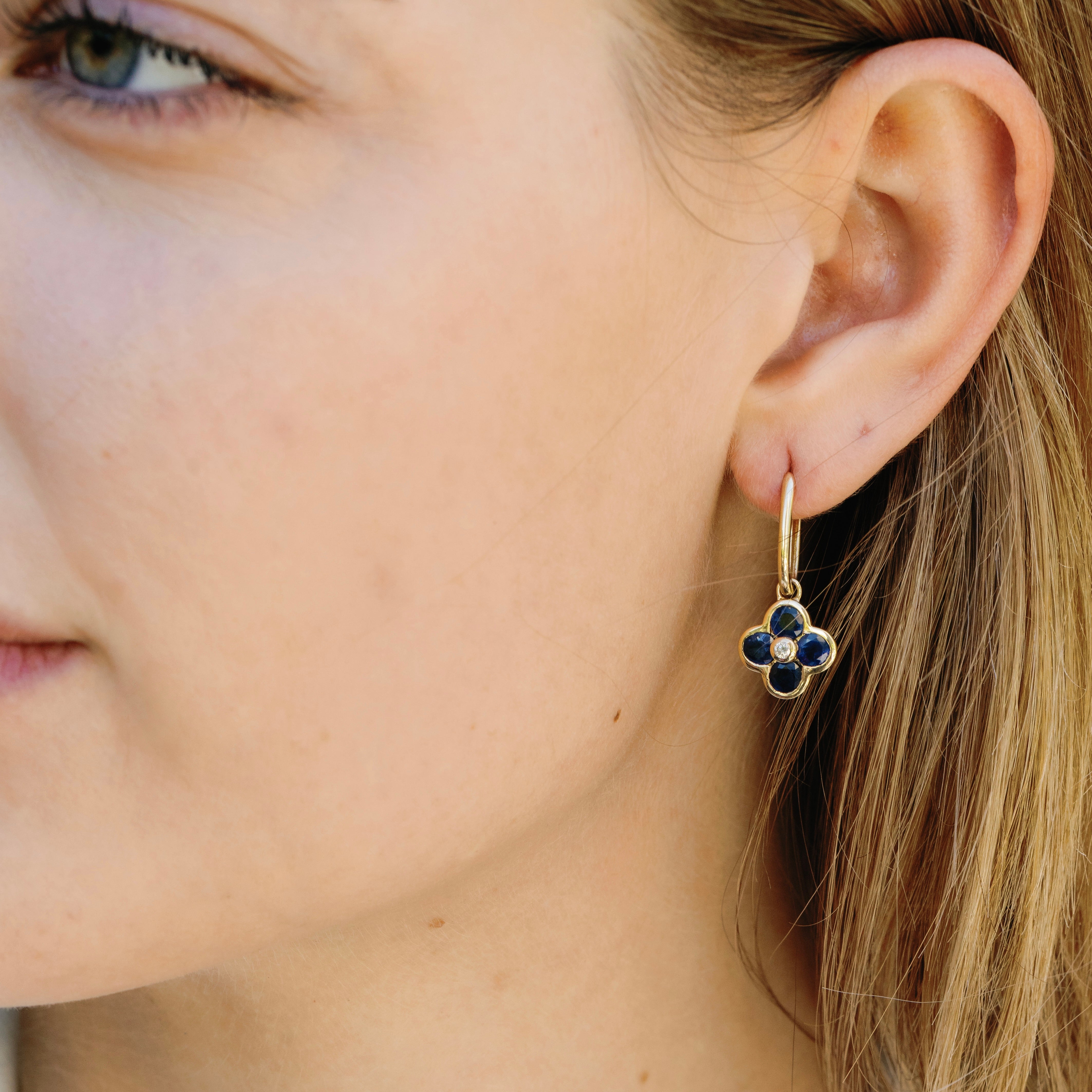 Sapphire Diamond Flower Earrings In 14k