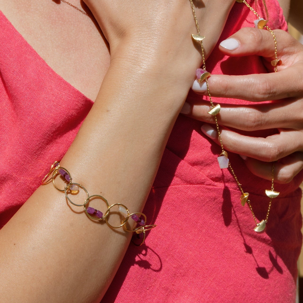 Ruby Opal Circle Link Bracelet
