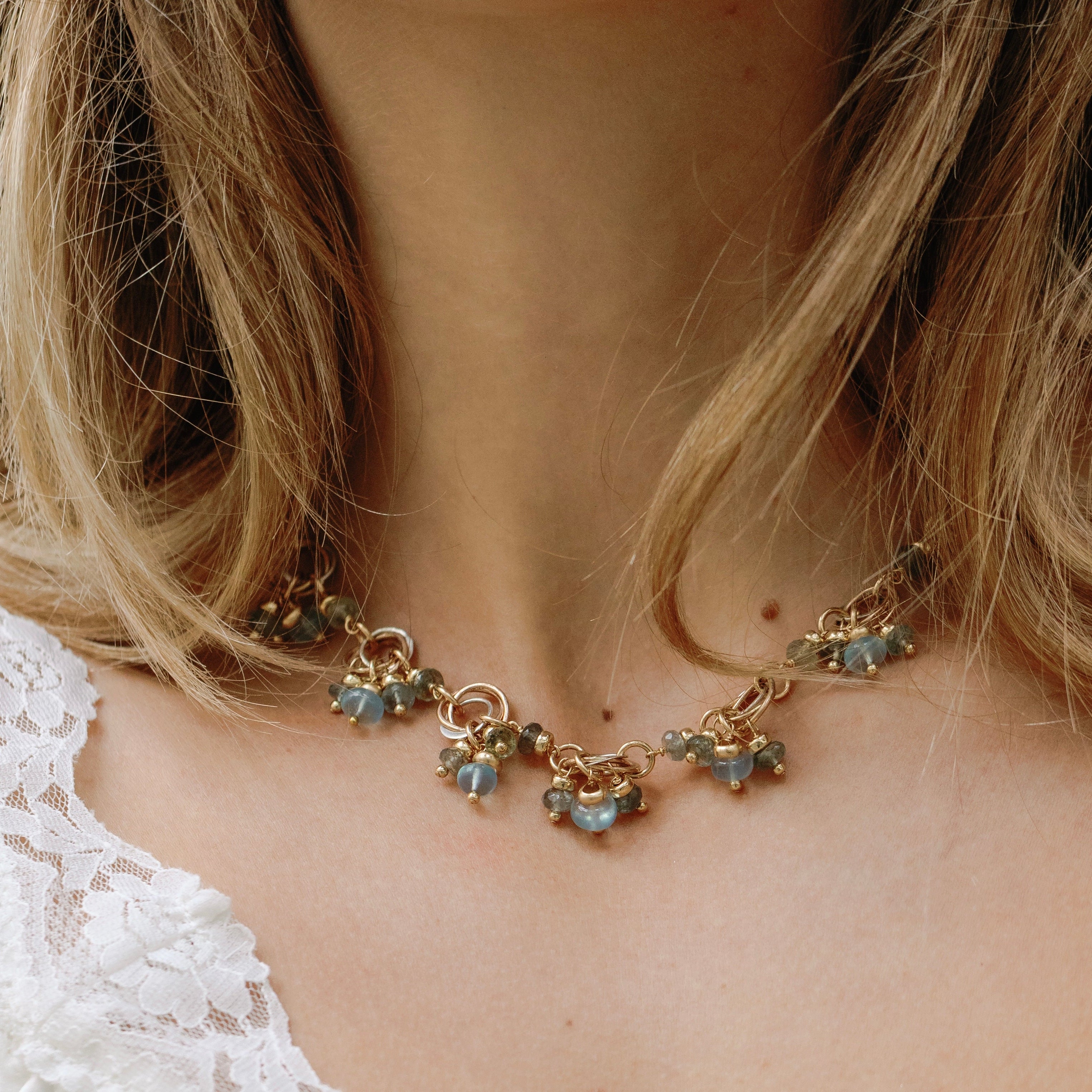 Trio Aqua Donut Trinity Necklace