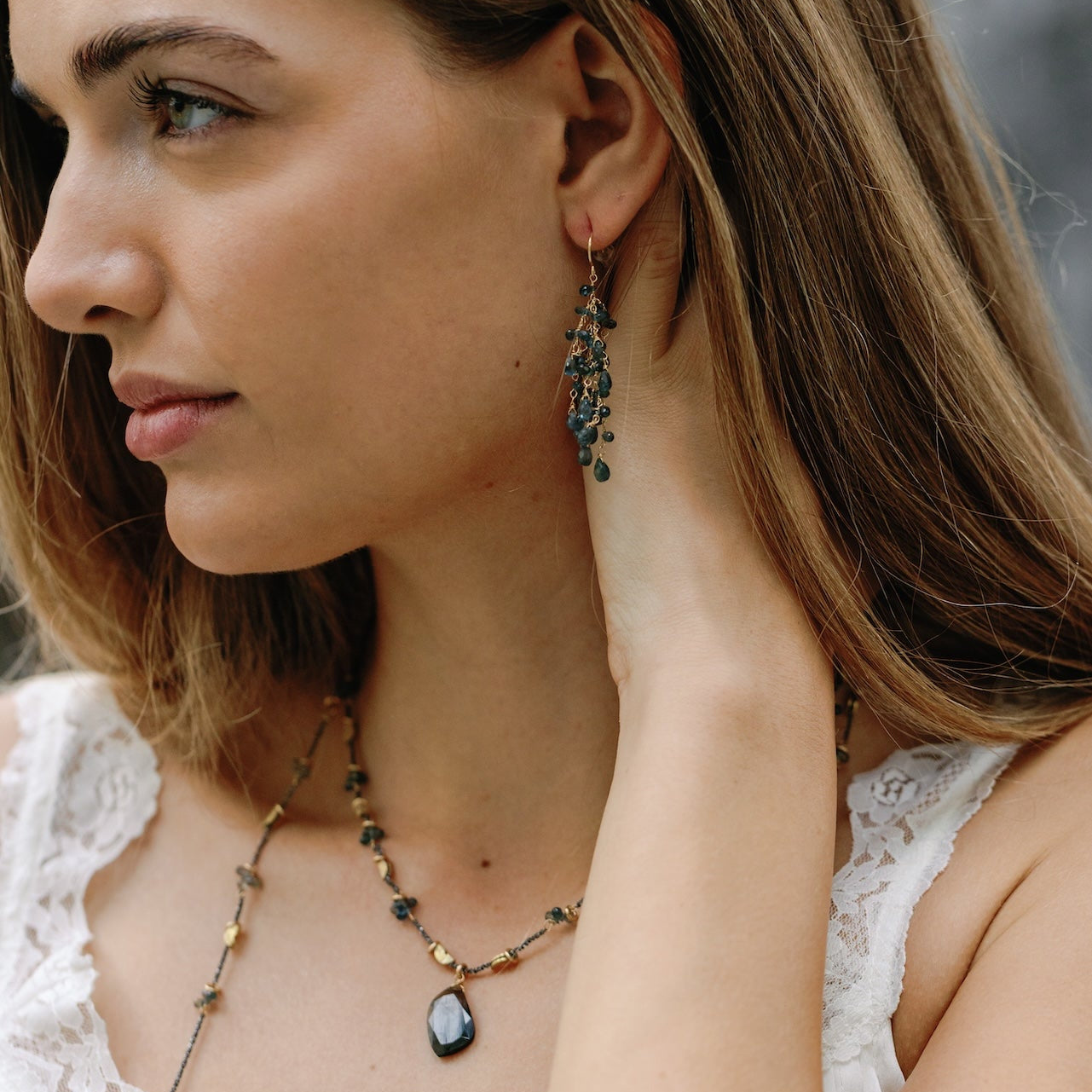 Fanny Green Sapphires Clusters Earrings