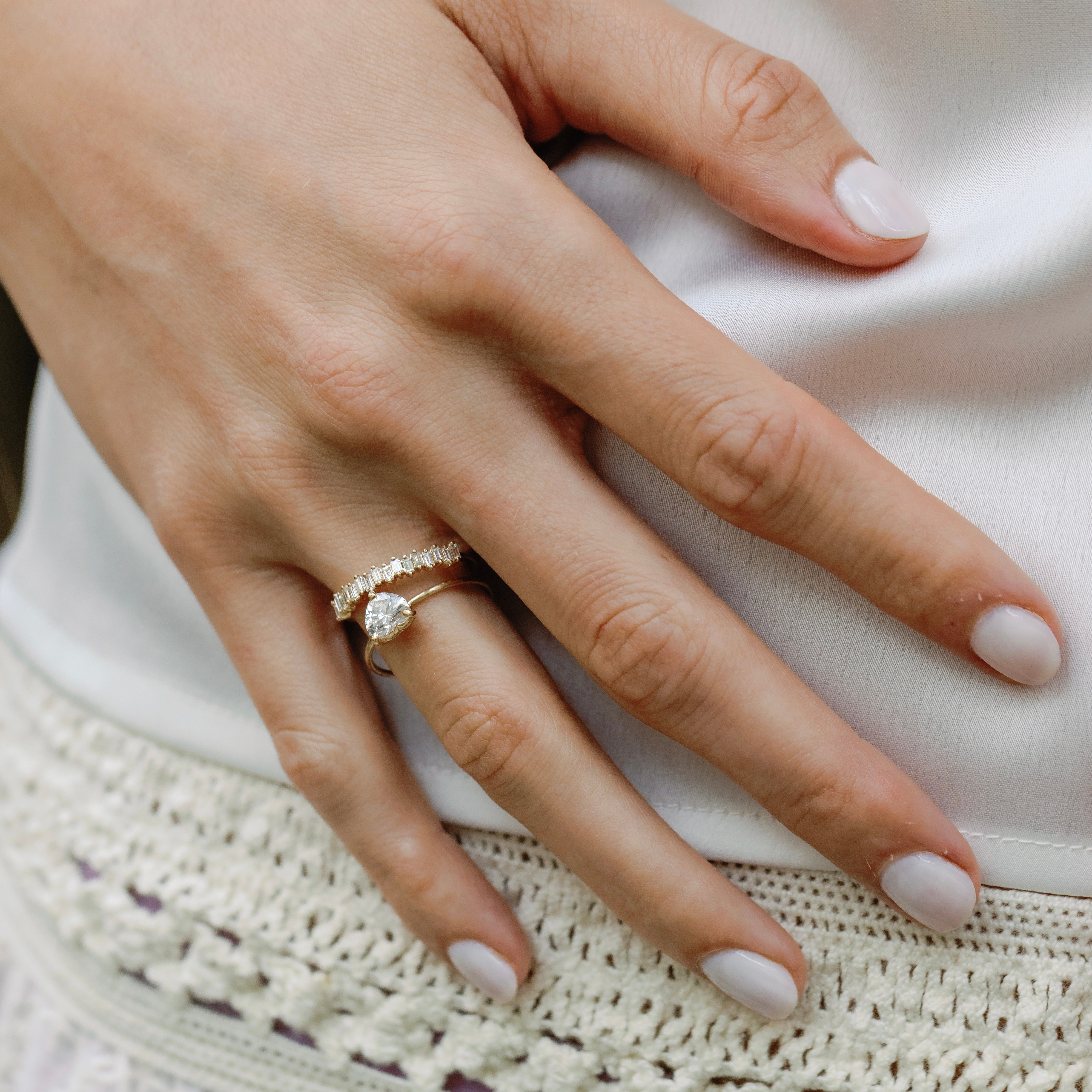 Baguette Diamond Halfway Ring 14k