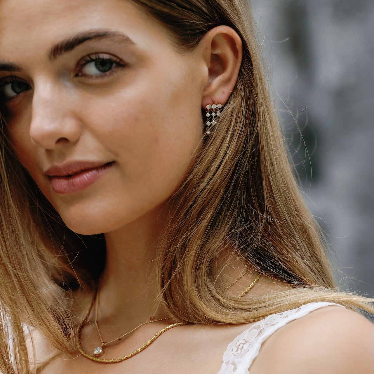 Lab-Grown Diamond Trio Dangly Posts Earrings 14K