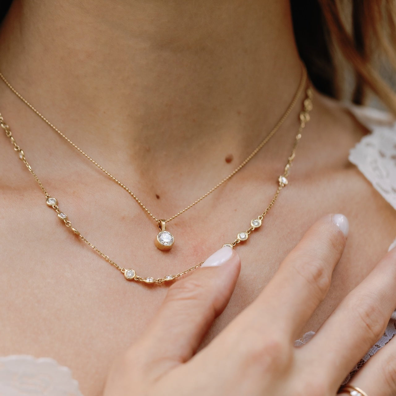 Trio Lab-Grown Diamond Bezel Stationed Necklace In 14k