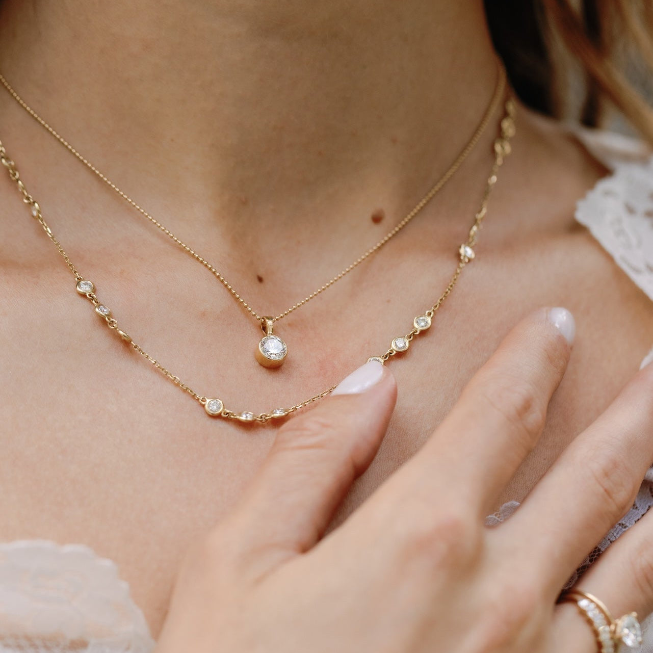 Lab-grown Round Solitaire Diamond Pendant Necklace 14K