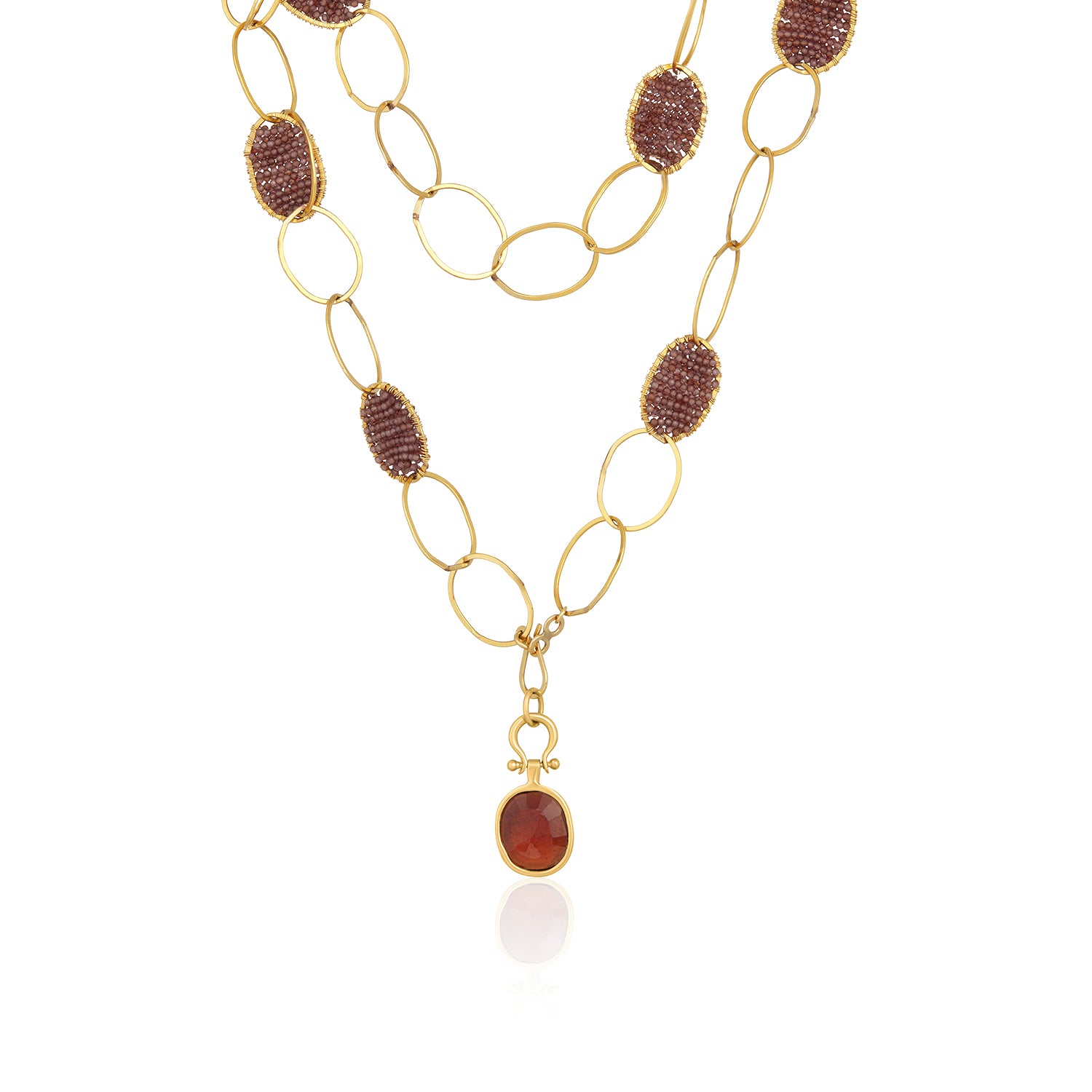 Garnet Woven Link Necklace with Pendant