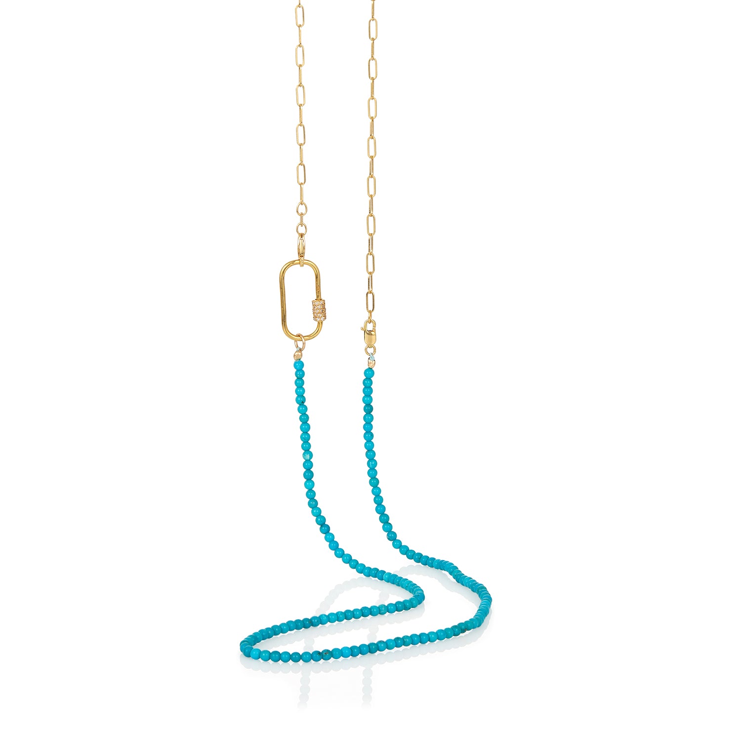 Turquoise Diamond Lock Paperclip Link Necklace