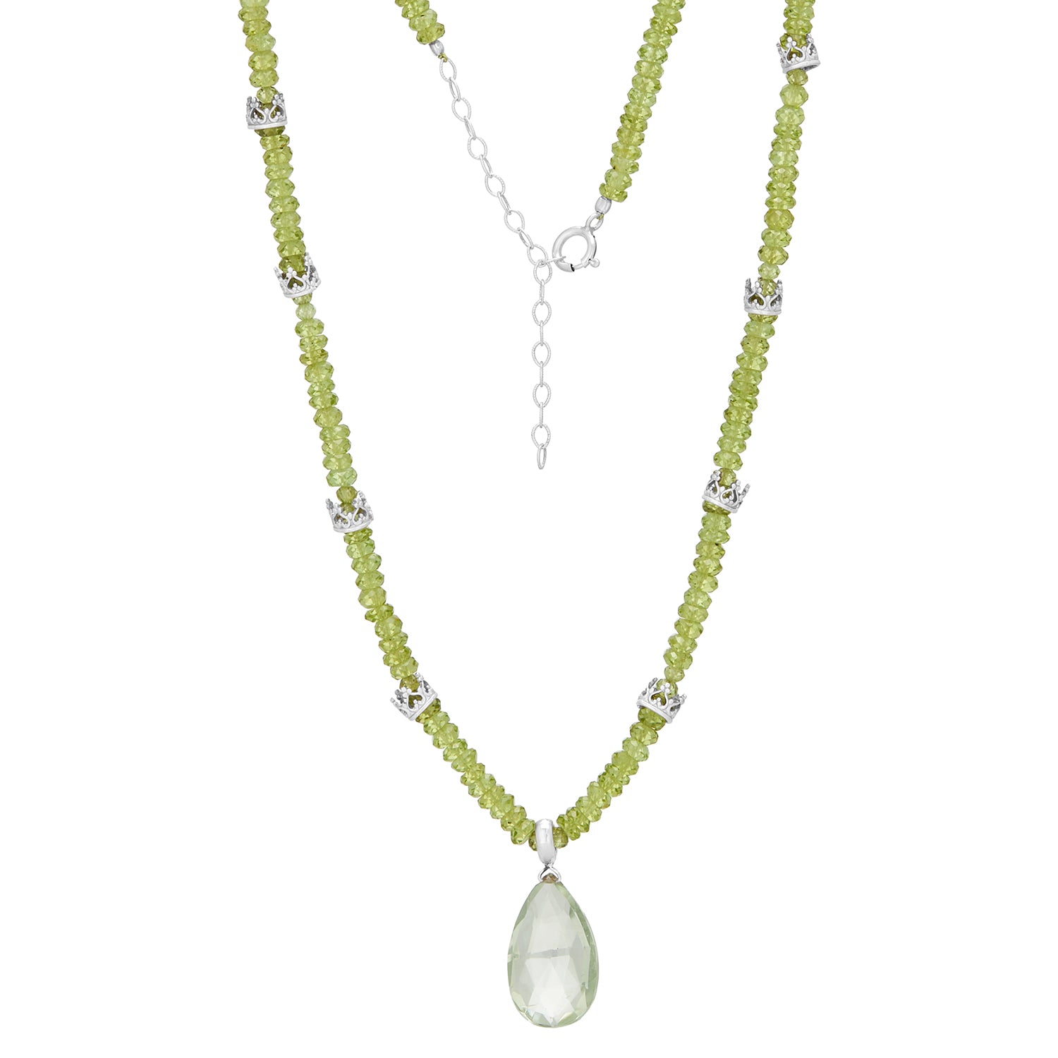 Peridot Crown With Amethyst Pendant Silver Necklace