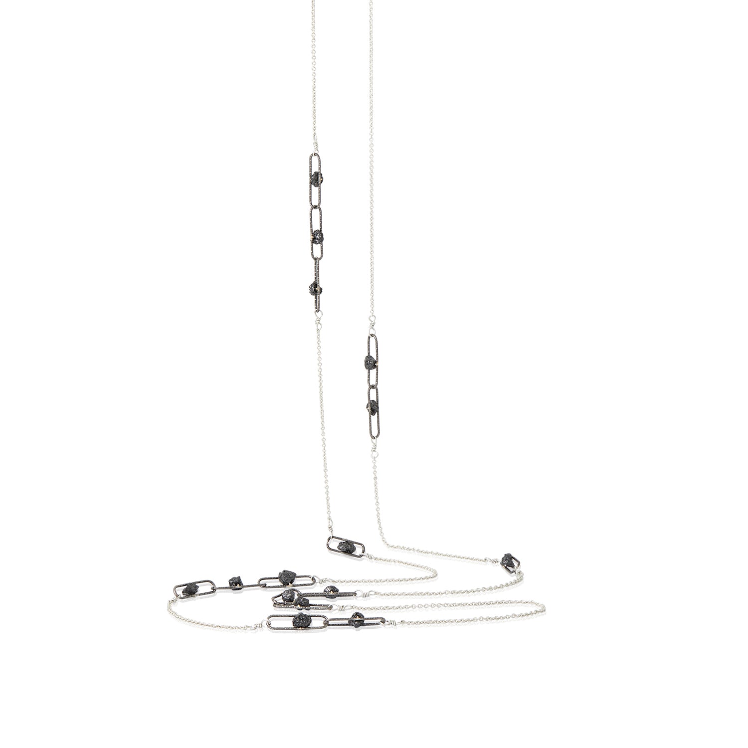 Tori Black Rock Diamond Silver Long Necklace