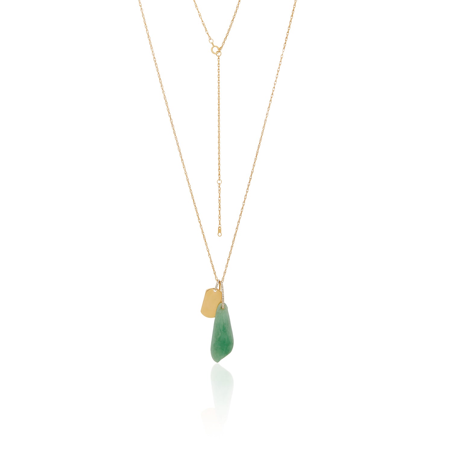Jade Gold Tag Pendant Long Necklace In 14K