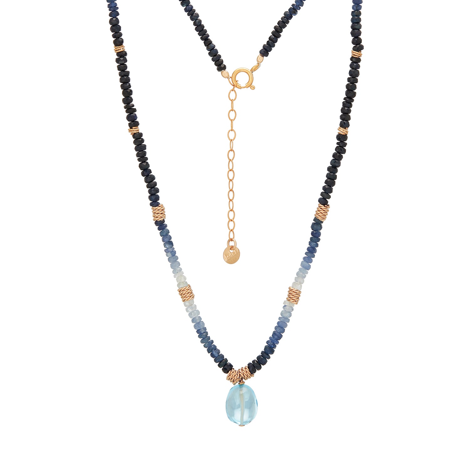 Ombre Sapphire With Sky Blue Bean Pendent Necklace