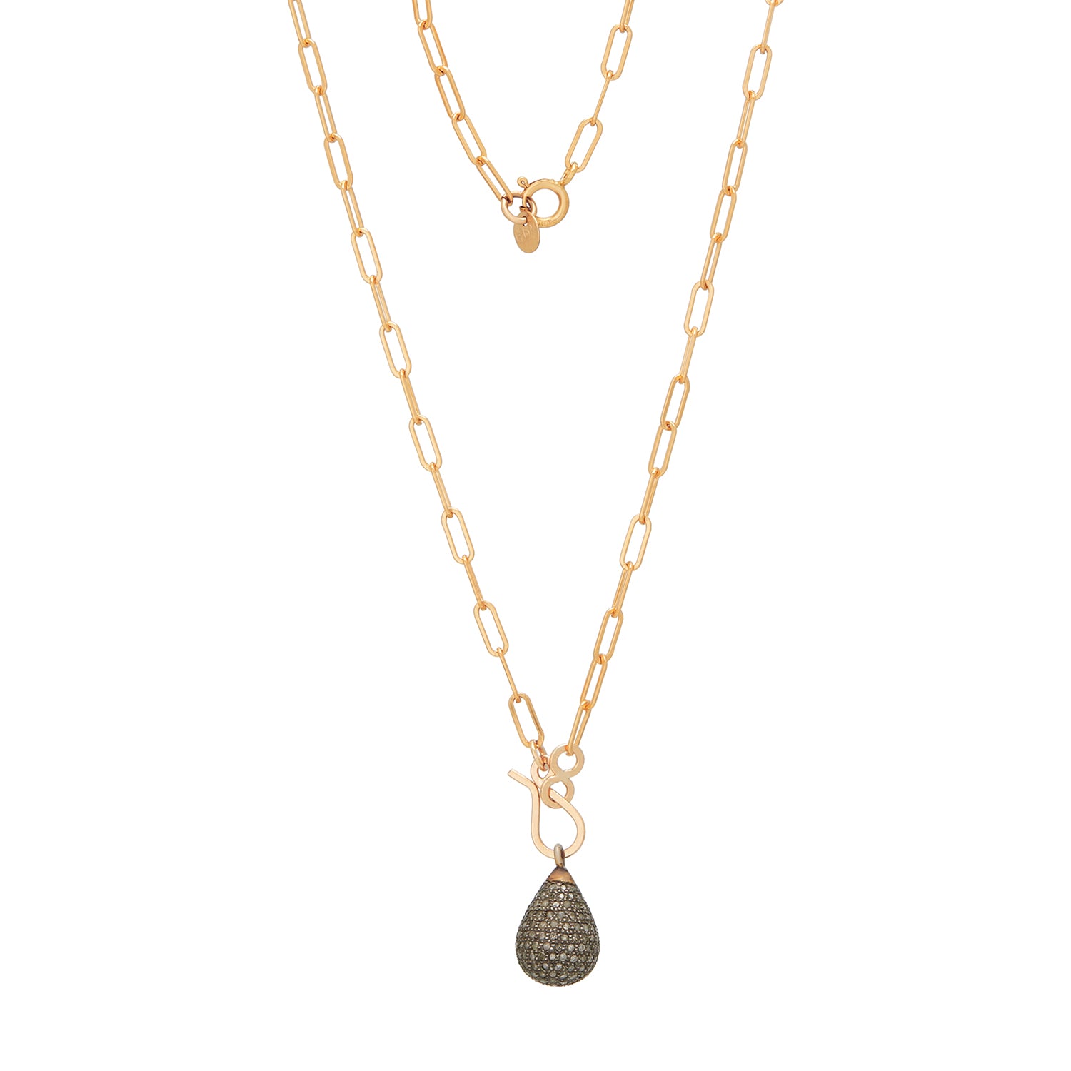 Pave Diamond Egg Pendant Paperclip Necklace