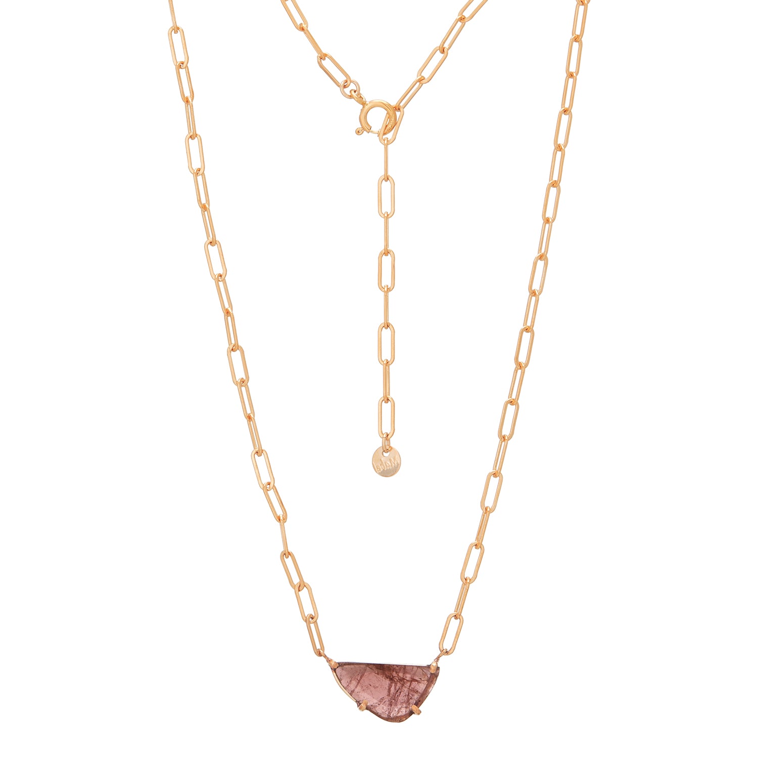 Pink Tourmaline Thick Slice Pendant Necklace
