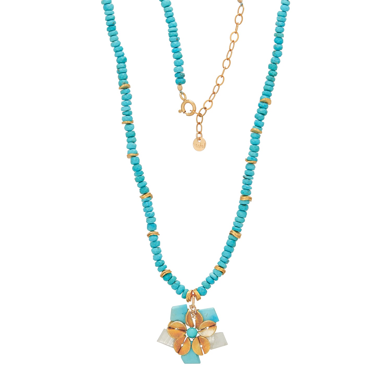 Turquoise Beaded Floral Pendant Necklace