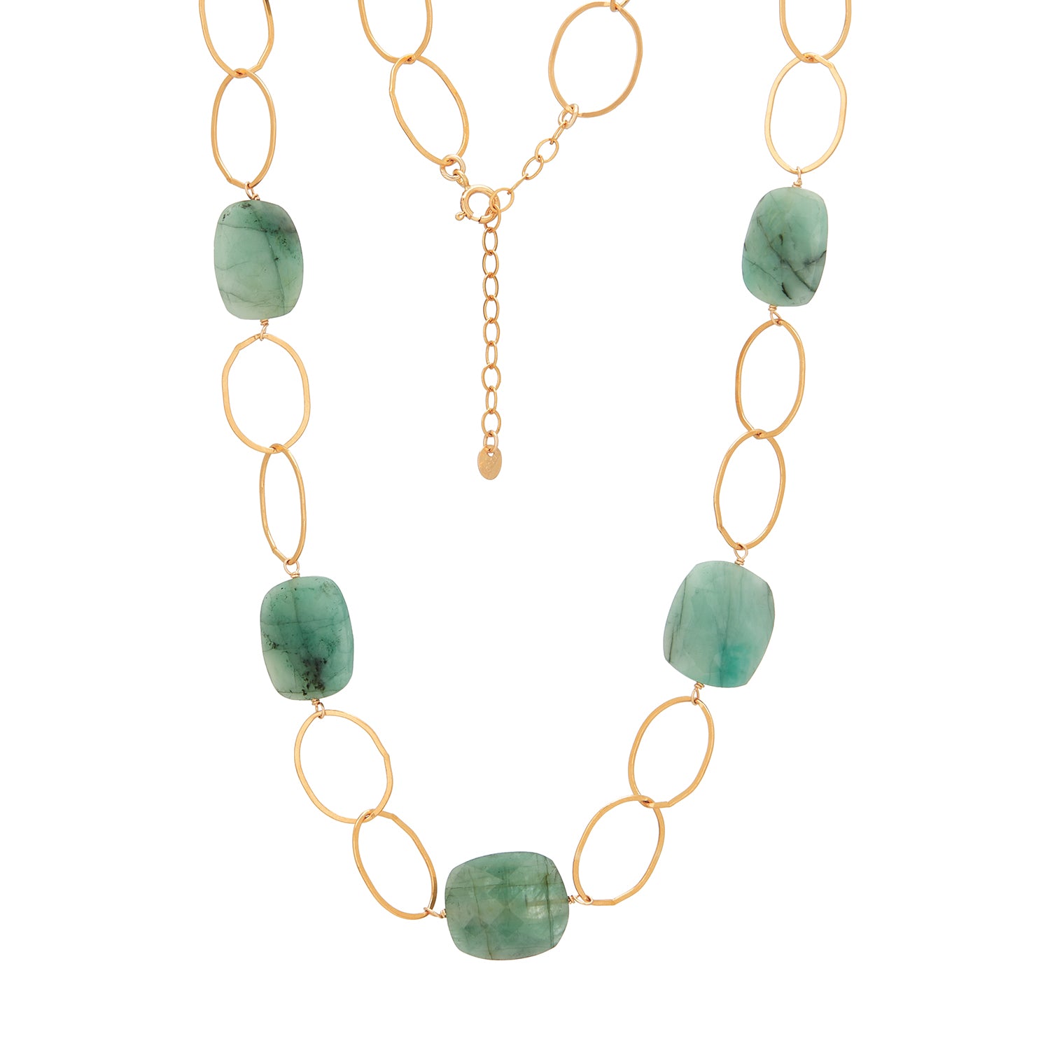 Carol Puffy Emerald Oval Gold Link Necklace