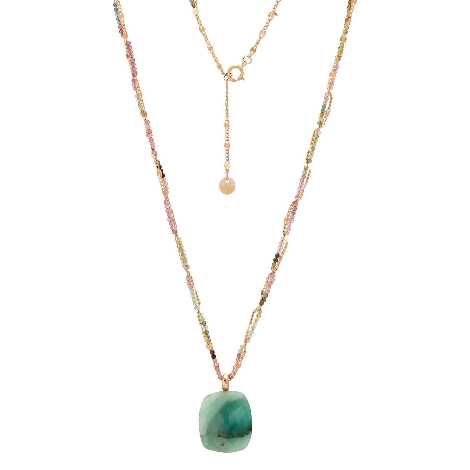 Carol Puffy Emerald Pendant Tourmaline Twisted Chain Necklace