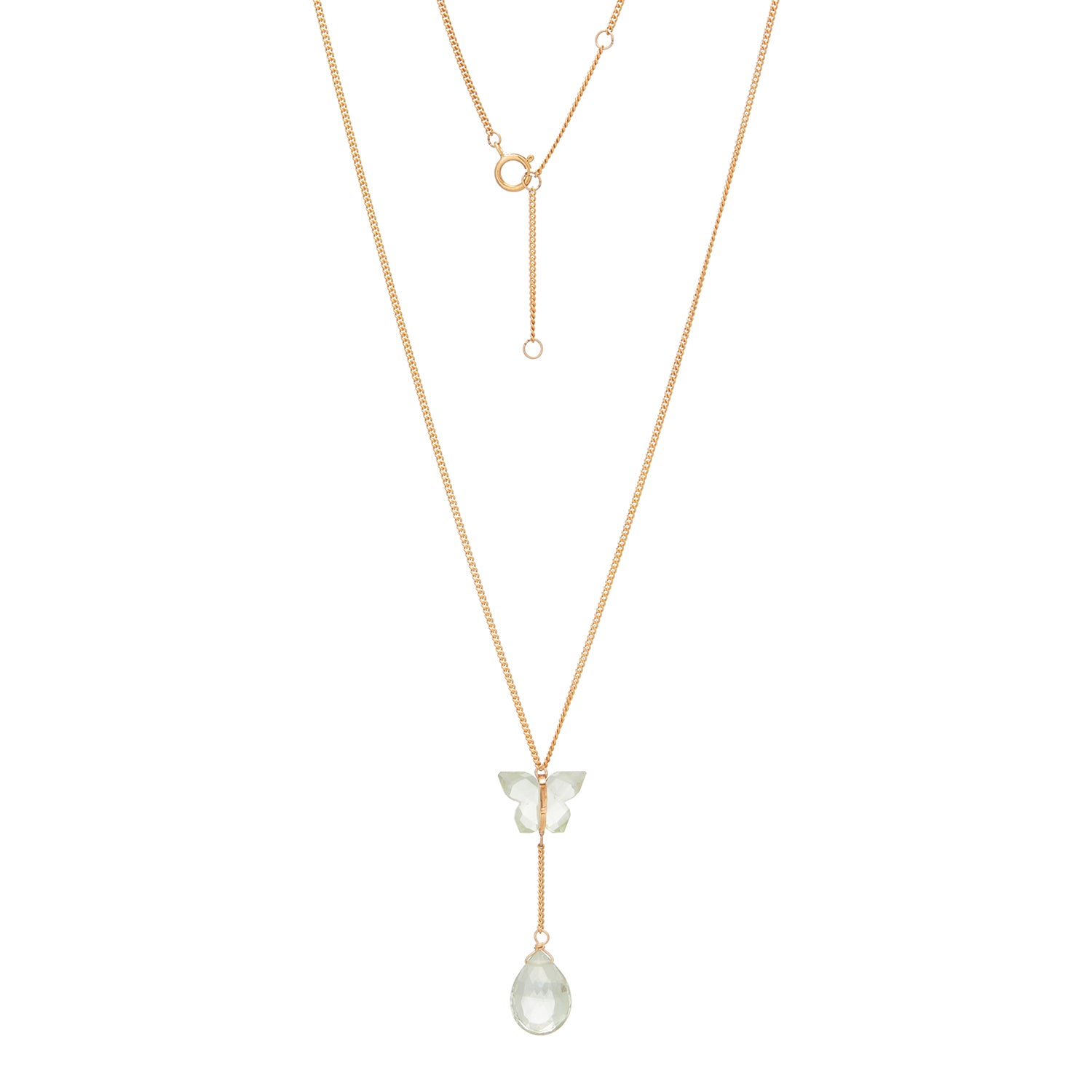 Green Amethyst Butterfly Teardrop Lariat Necklace