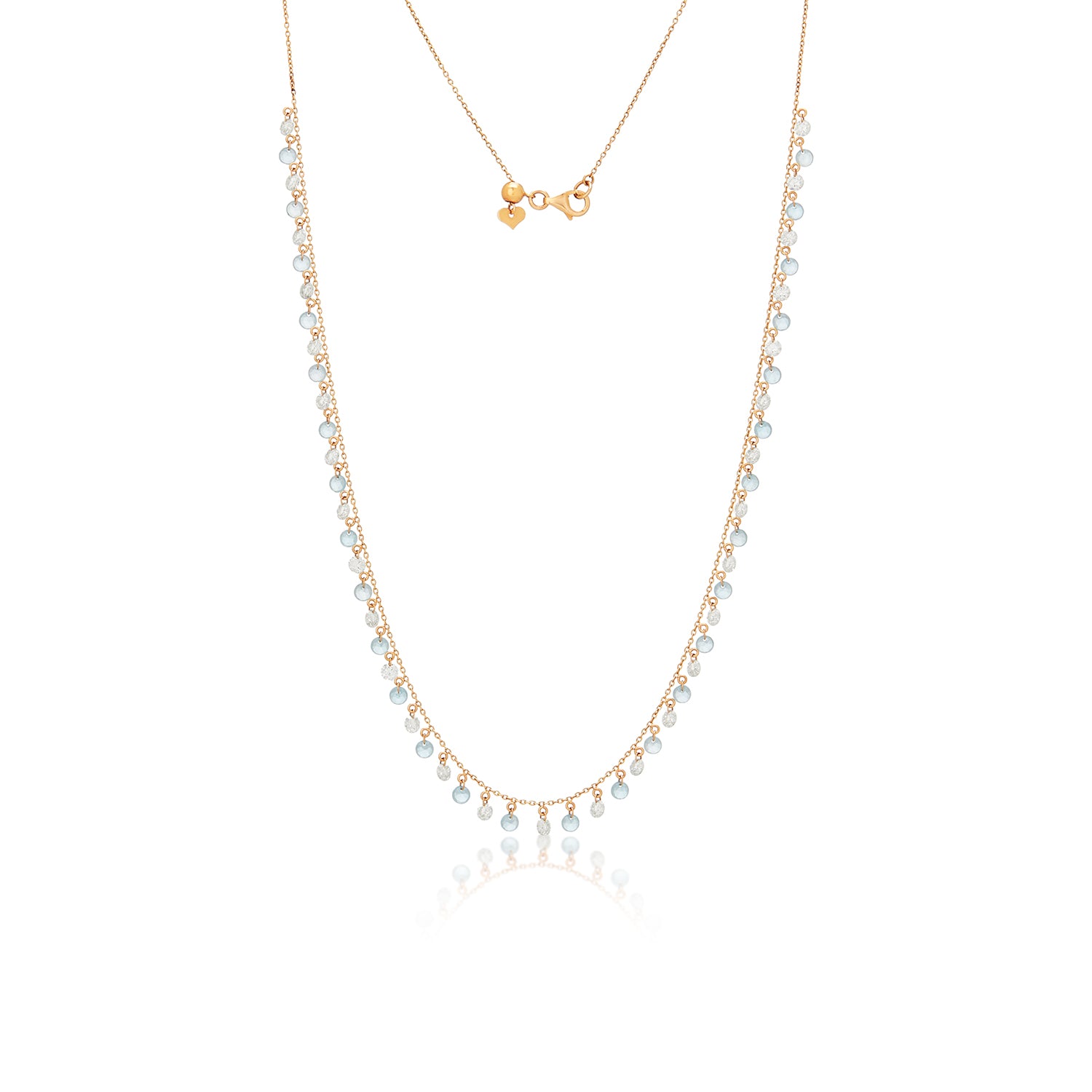 Floating Lab Diamond Blue Topaz Dangly Necklace 18k