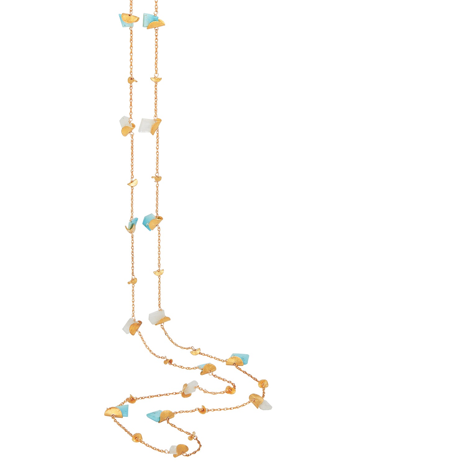 Turquoise Slice Sapphires Moonstone Floral Necklace