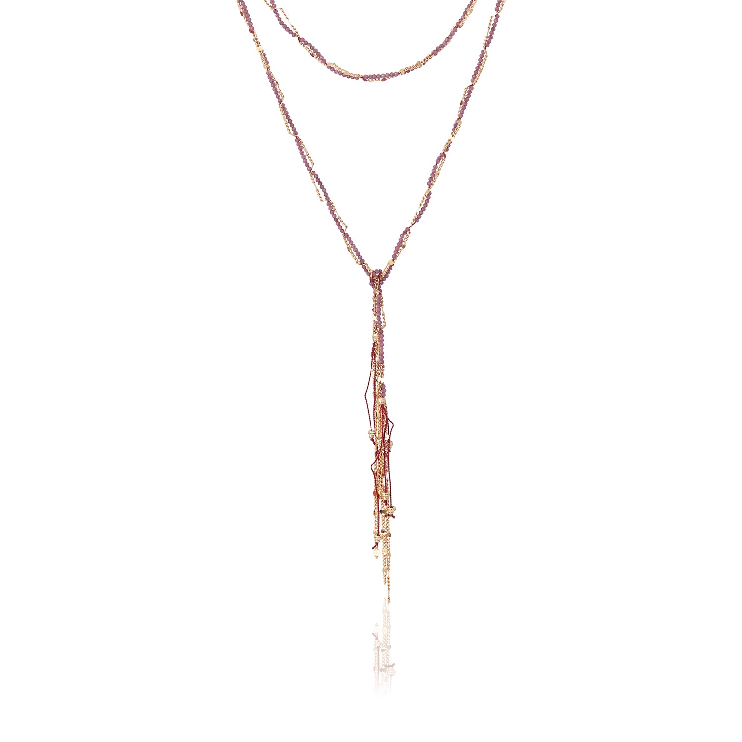 Ruby Twisted Gold Chain Lariat Necklace