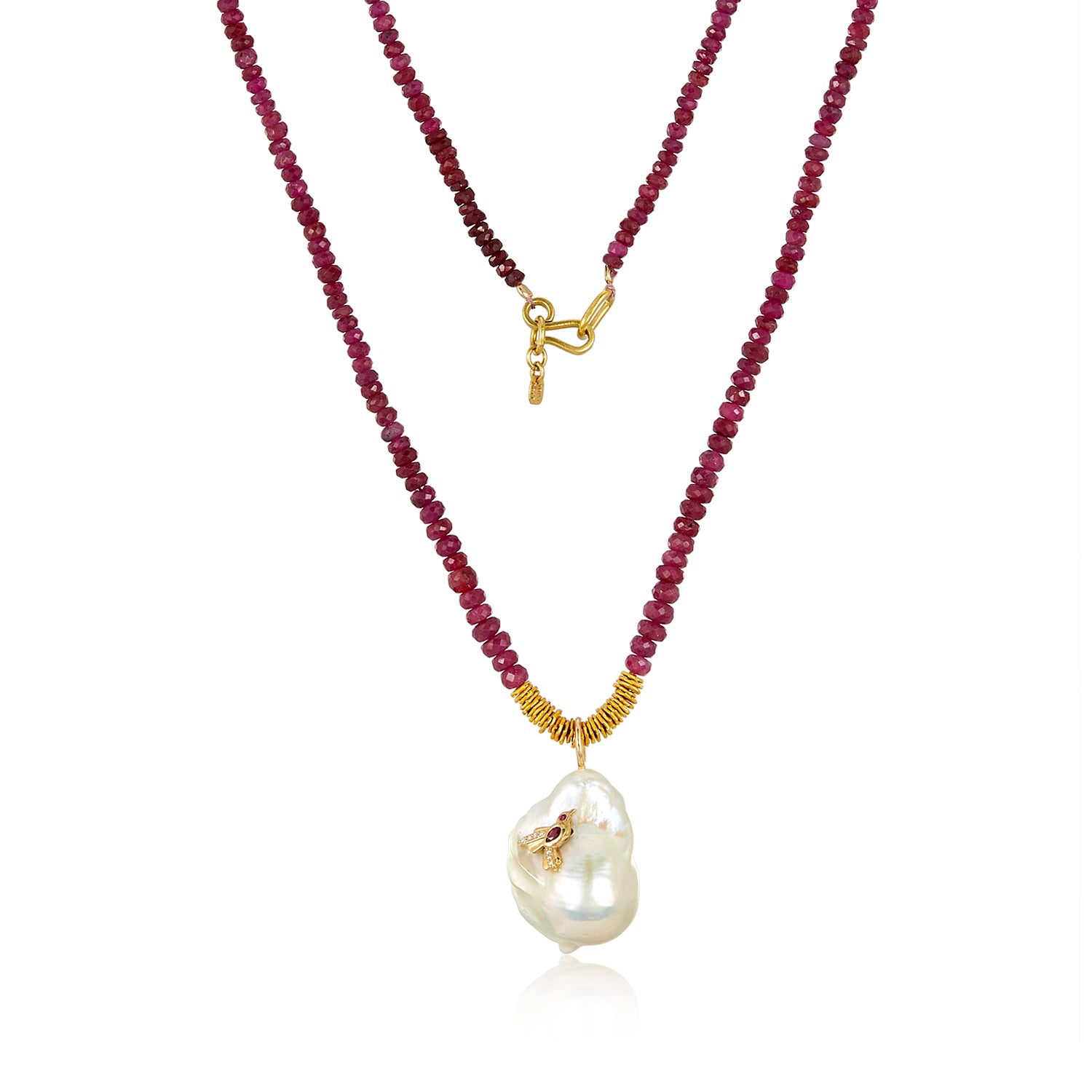 Hummingbird Ruby Pearl Necklace