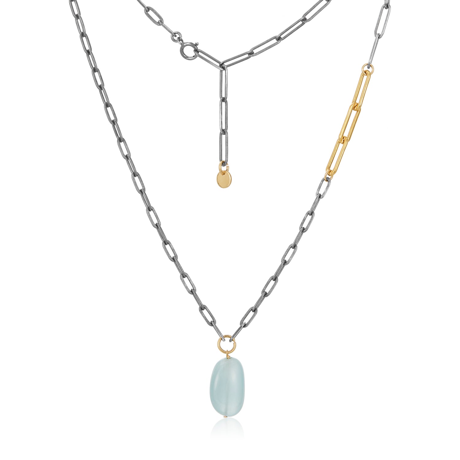 Mixed Metal Paperclip Necklace With Aquamarine