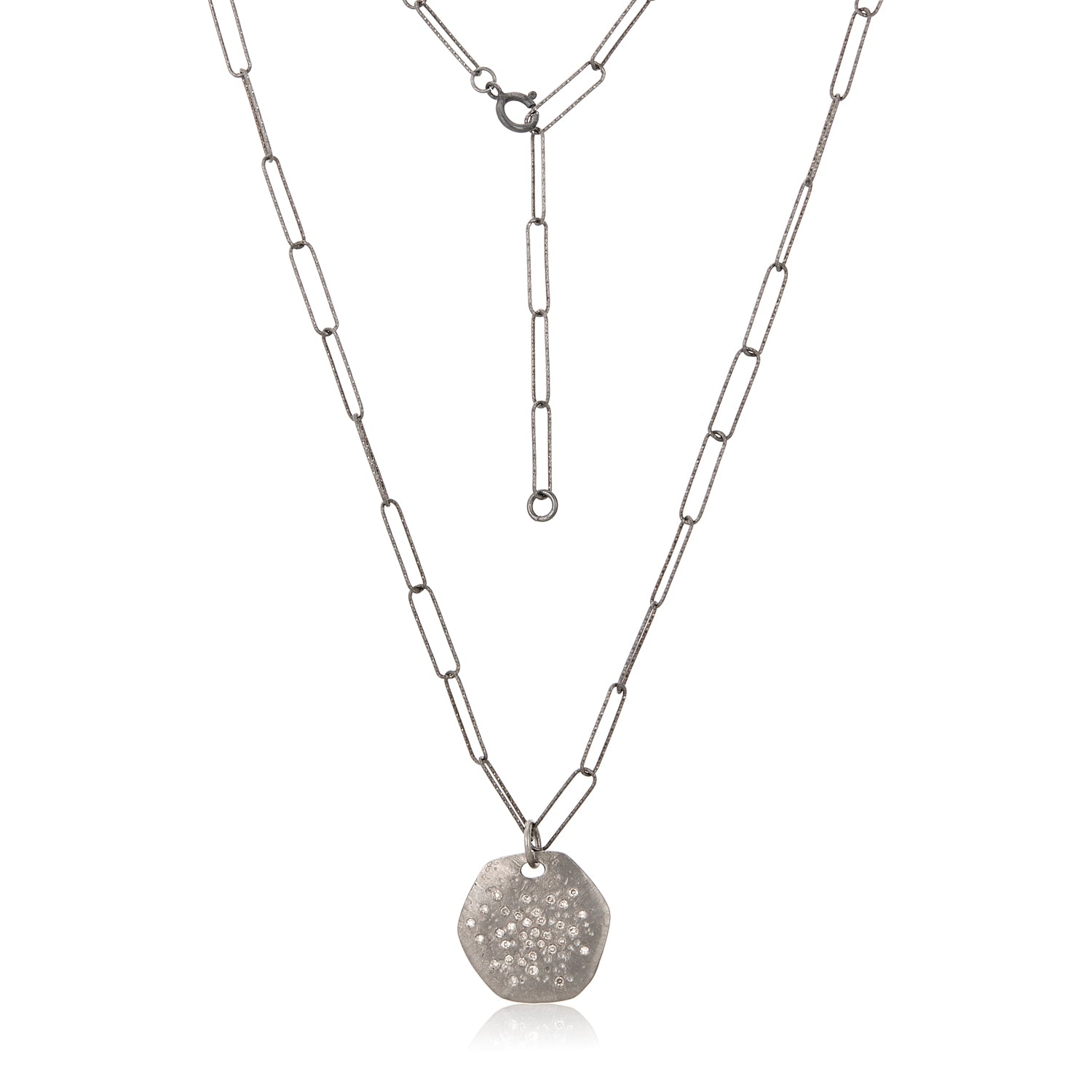 Galaxy Diamond Hexagon Tag Silver Necklace