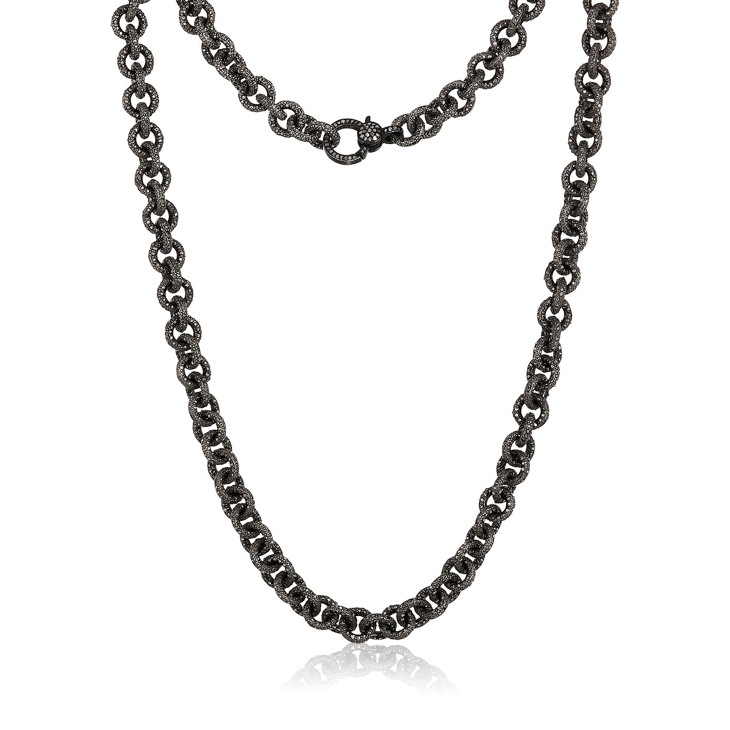 Pave Diamond Overlock Silver Chain Necklace