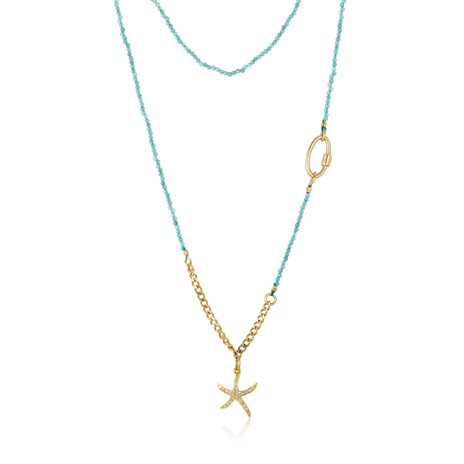 Emerald And Pave Diamond Starfish Necklace