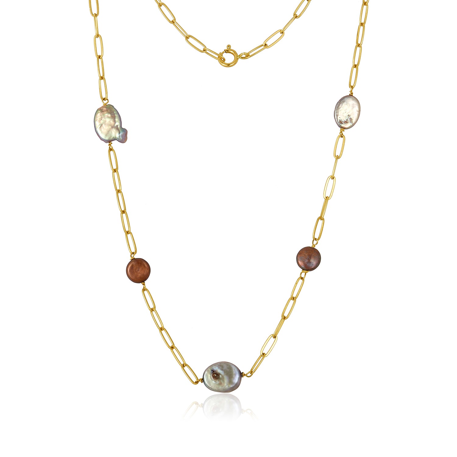 Champagne Pearls Paperclip Necklace in 14k