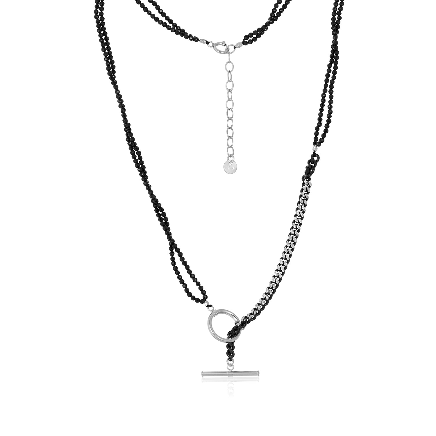 Black Spinel Double Edge Silver Necklace