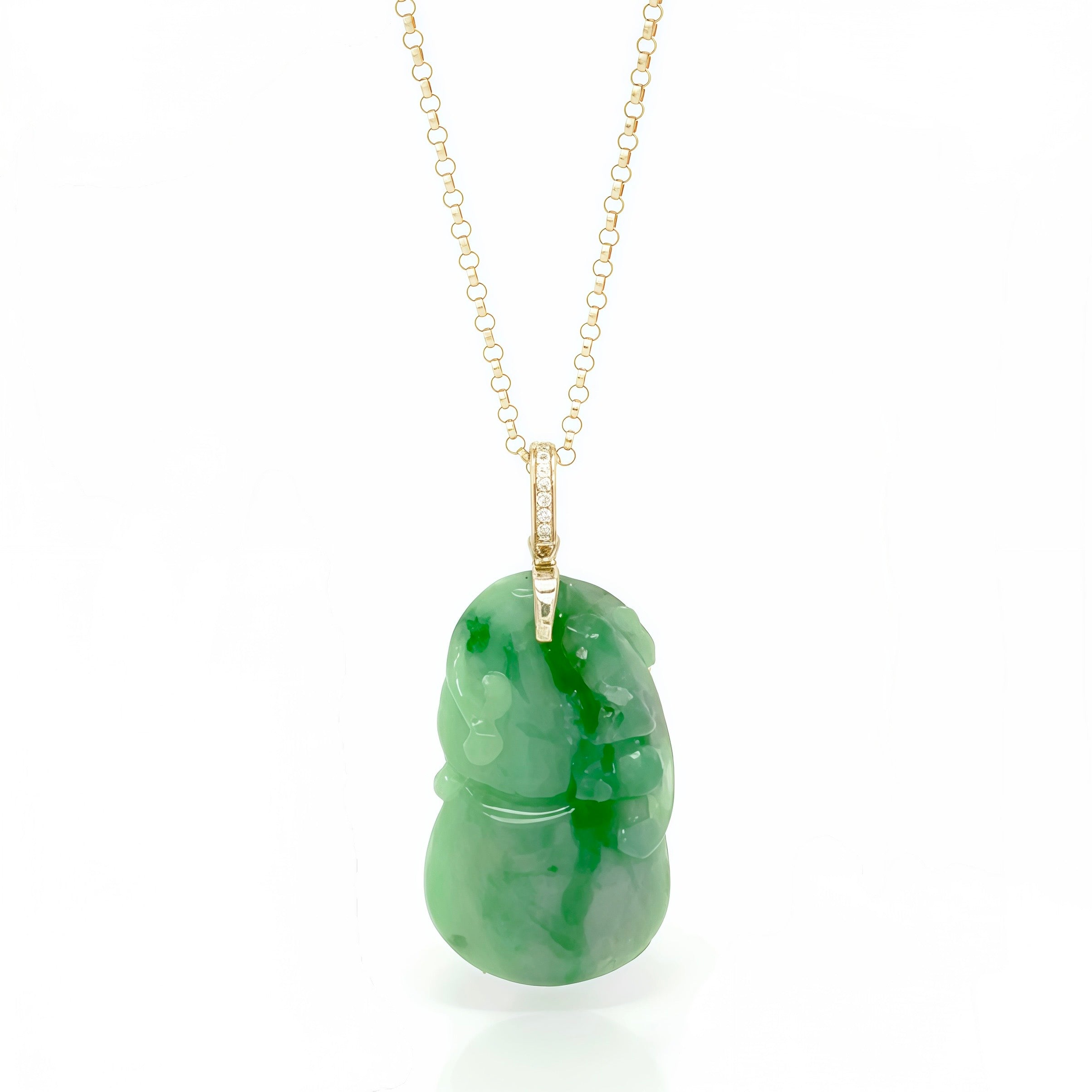 Pixiu and Hulu Jade Necklace-14k